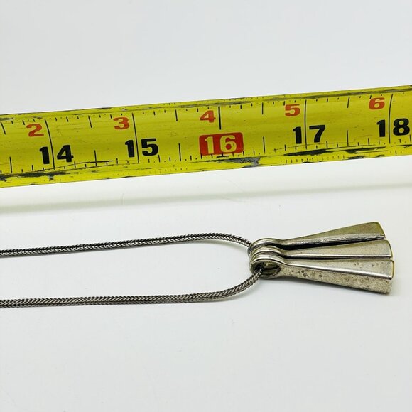 Pendant Necklace Silver Tone Triple Wedge Modernist Classic Career Geometric - Picture 8 of 8